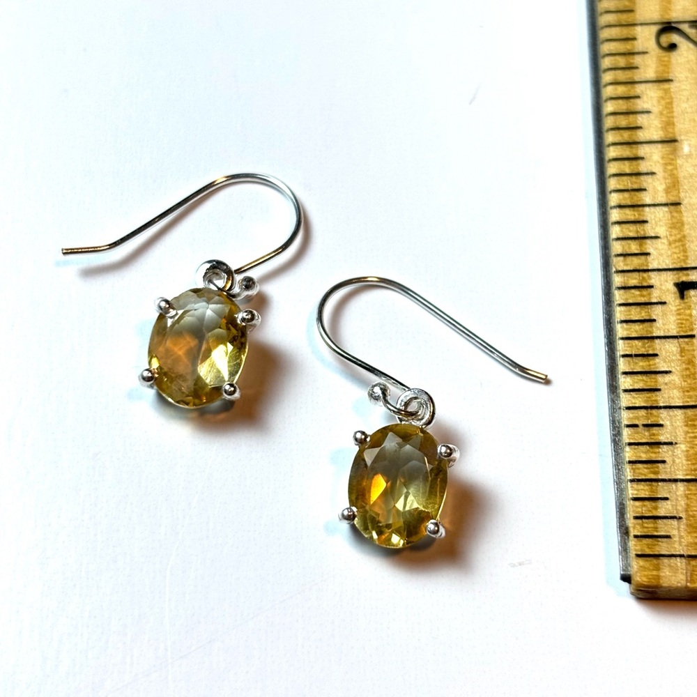 NWOT .925 Sterling Silver Natural Citrine Faceted Dangle Earrings, Gemstones